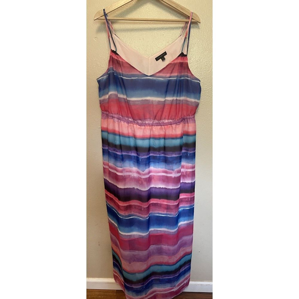 Lane Bryant Dress Women 18/20 Colorful Maxi Straps Sleeveless Blue Pink Purple